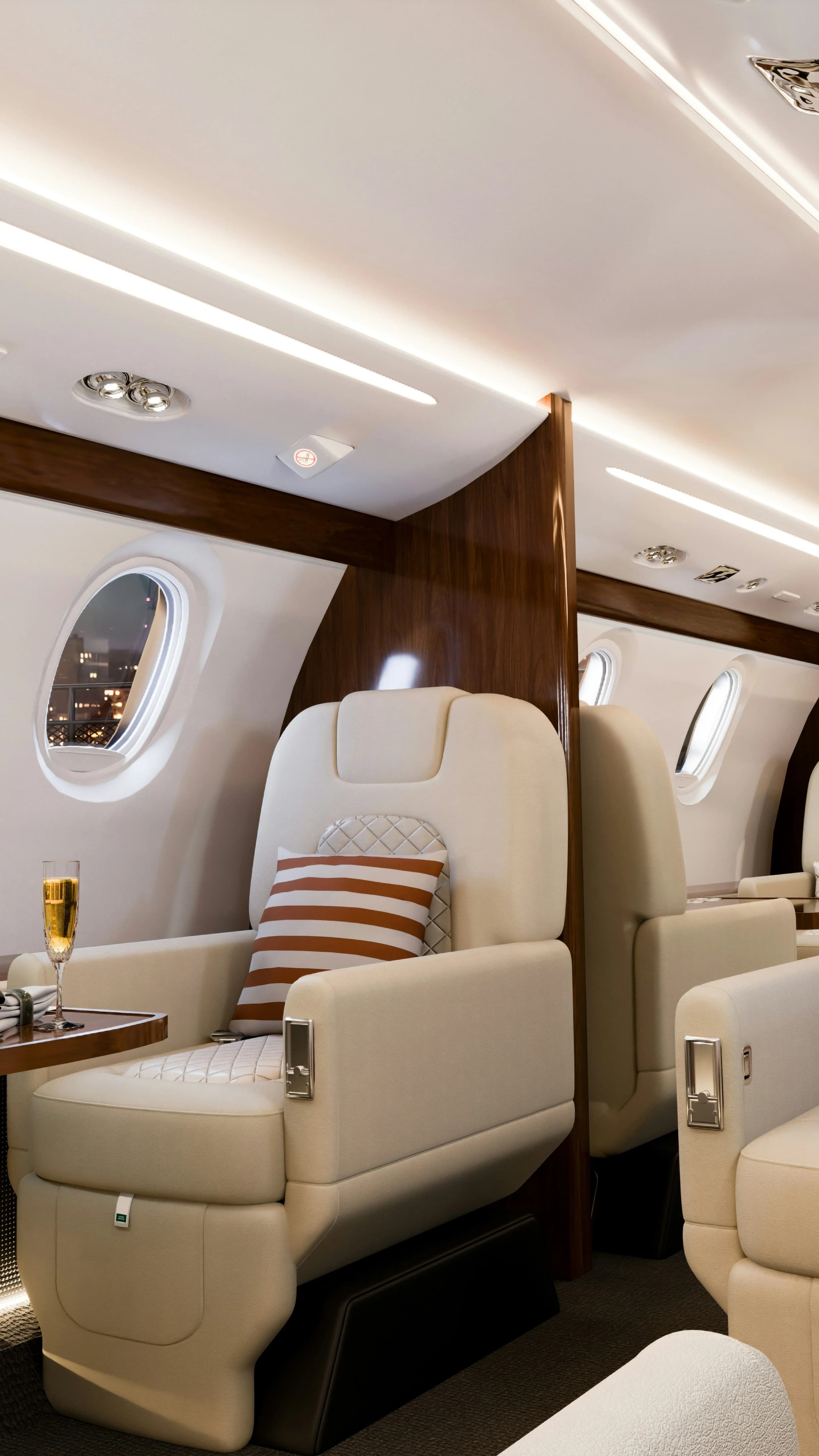 Man relaxing in luxurious private jet cabin