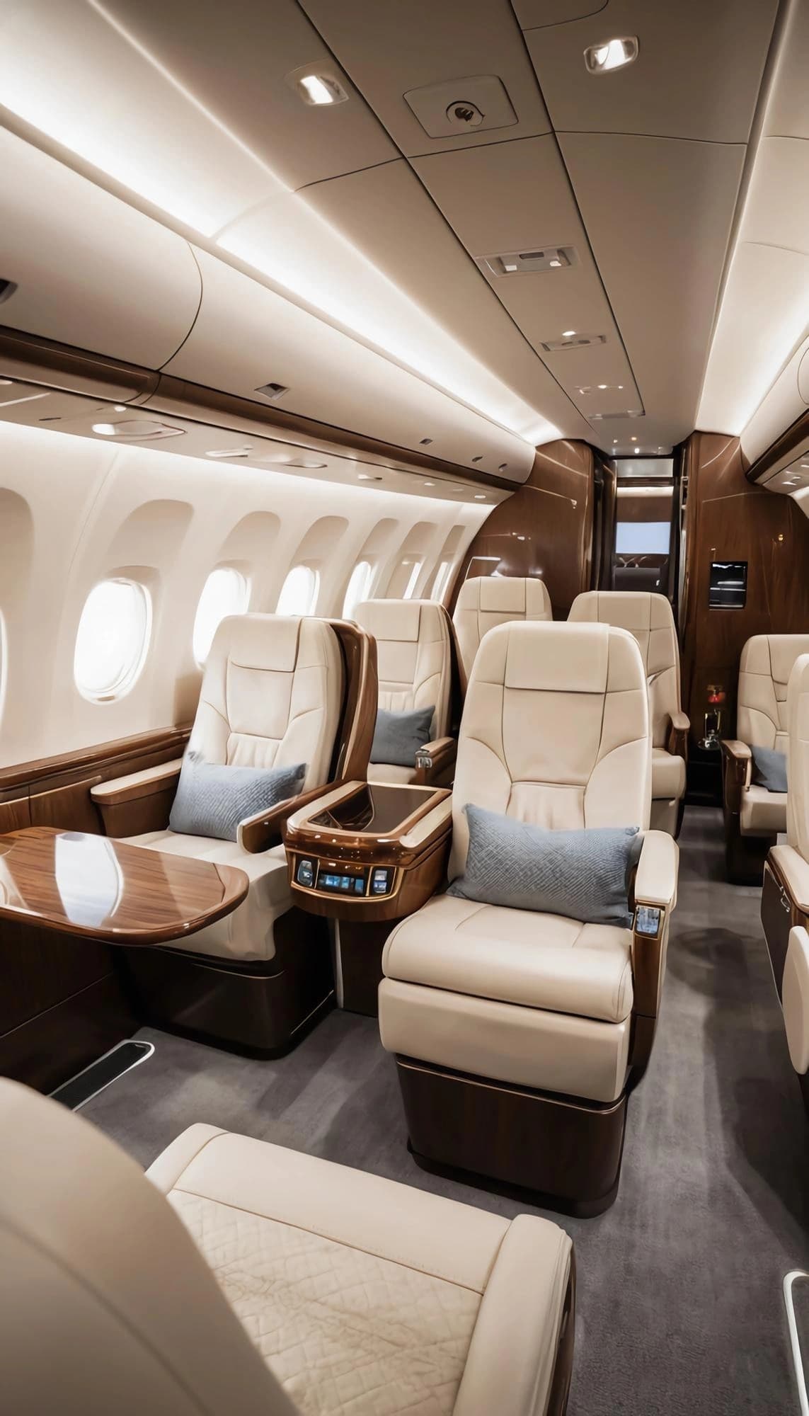 Man relaxing in luxurious private jet cabin